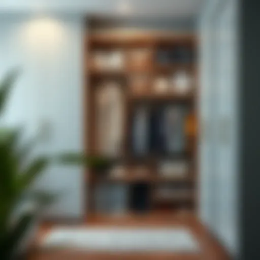 A well-organized wardrobe showcasing various storage solutions