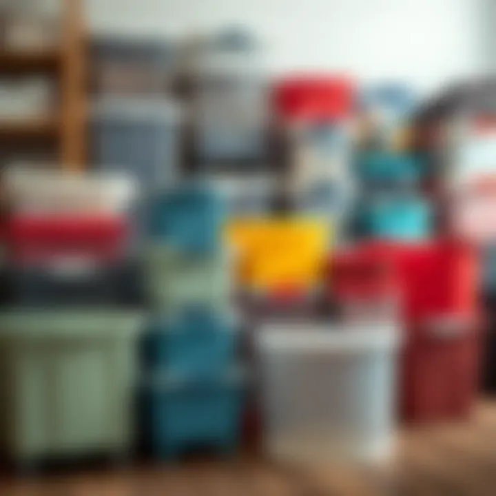 A variety of plastic storage bins showcasing different sizes and shapes.