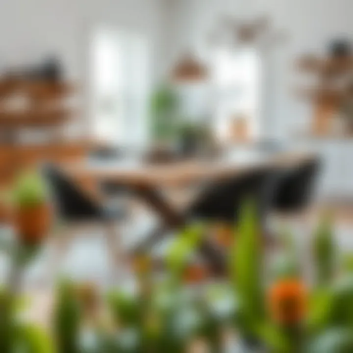 Modern design of an expandable farmhouse table with decorative elements