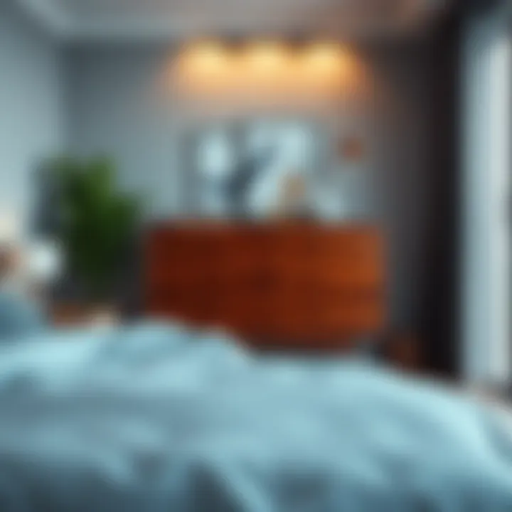 Sleek modern five-drawer dresser in a stylish bedroom setting