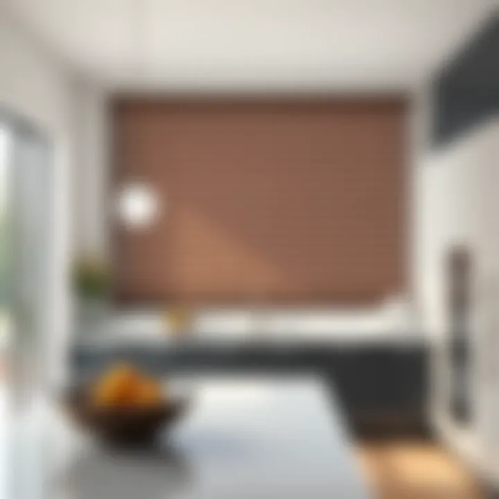 Modern blinds with a sleek design enhancing a large kitchen ambience