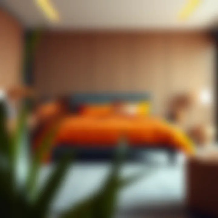Vibrant orange bedding in a modern bedroom setting