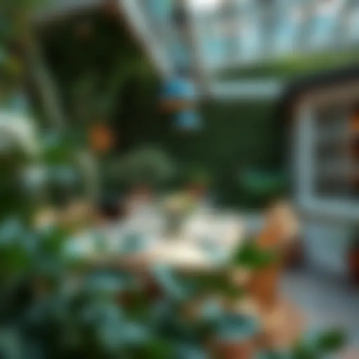 Cozy outdoor dining space with lush greenery and a beautifully set table