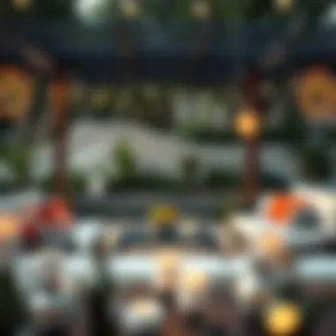 Luxurious Lounge Arrangement Luxurious outdoor lounge arrangement with plush seating and vibrant cushions