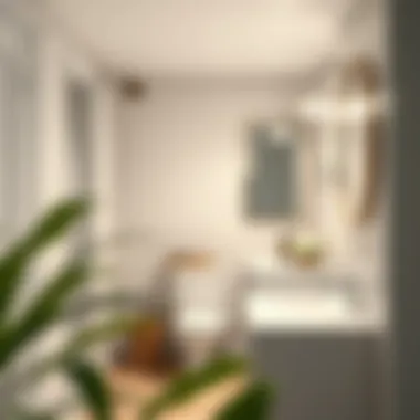 Chic bathroom featuring a short tension shower rod integrated into the design