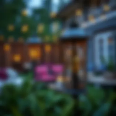 Artistic solar lanterns enhancing an outdoor seating area