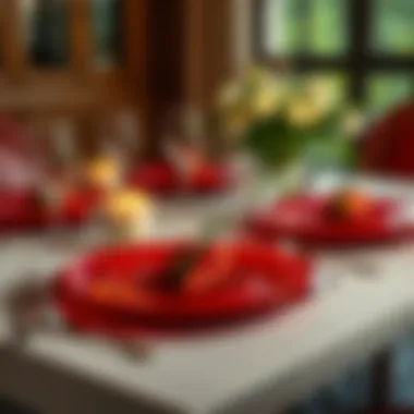 Red charger plates enhancing a sophisticated dinner arrangement