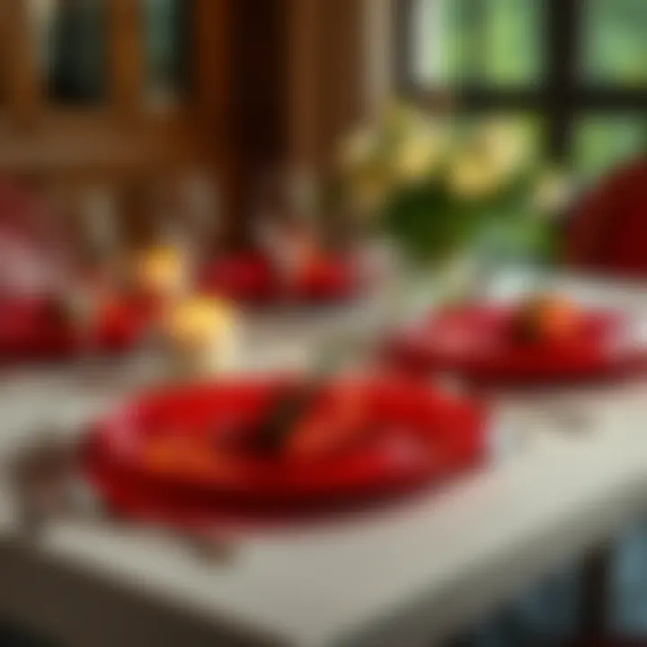 Red charger plates enhancing a sophisticated dinner arrangement