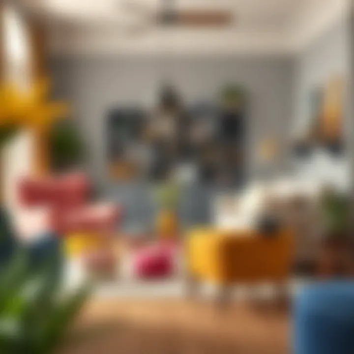 A stylish living room featuring funky painted chairs as focal points