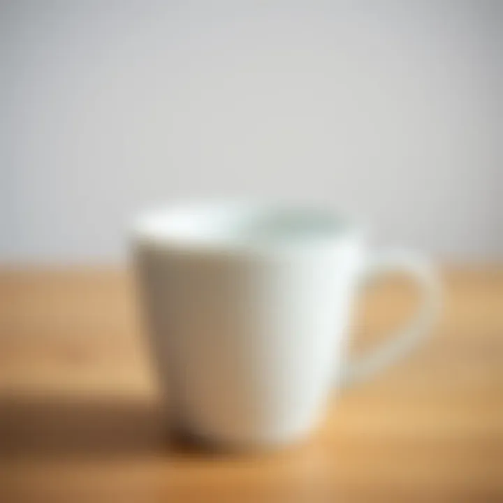 Close-up view of a plain white cup highlighting its smooth texture