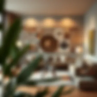 Cohesive Atmosphere in Living Room A cozy living room adorned with oversized wall hangings creating a cohesive atmosphere