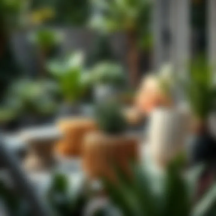 Creative usage of planting stools in a landscaped outdoor area