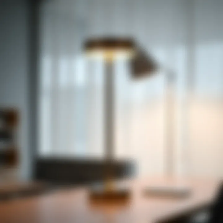 Elegant extra tall desk lamp illuminating a modern workspace