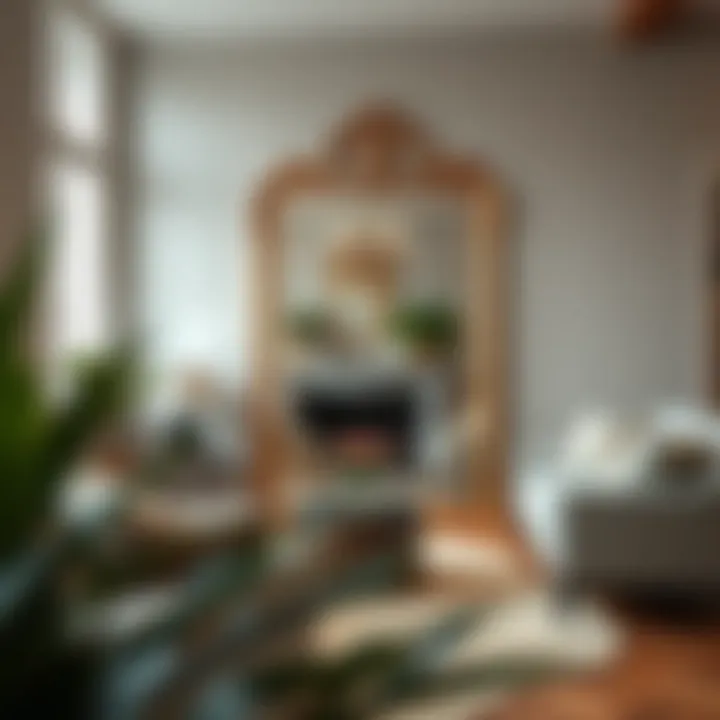 Elegant floor size mirror enhancing a cozy living room