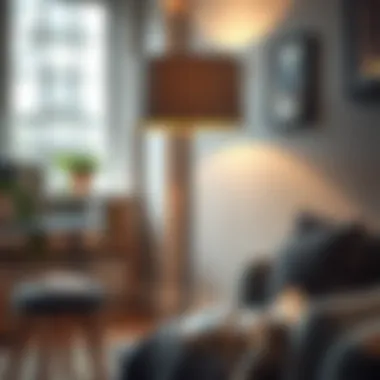 Gray shade floor lamp enhancing a cozy reading nook