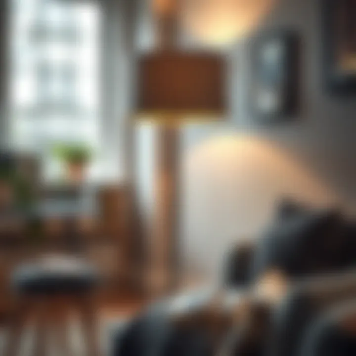 Gray shade floor lamp enhancing a cozy reading nook