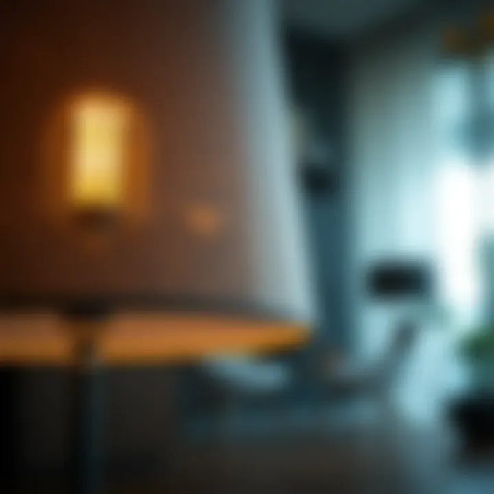 Close-up of gray shade floor lamp showcasing texture and materials