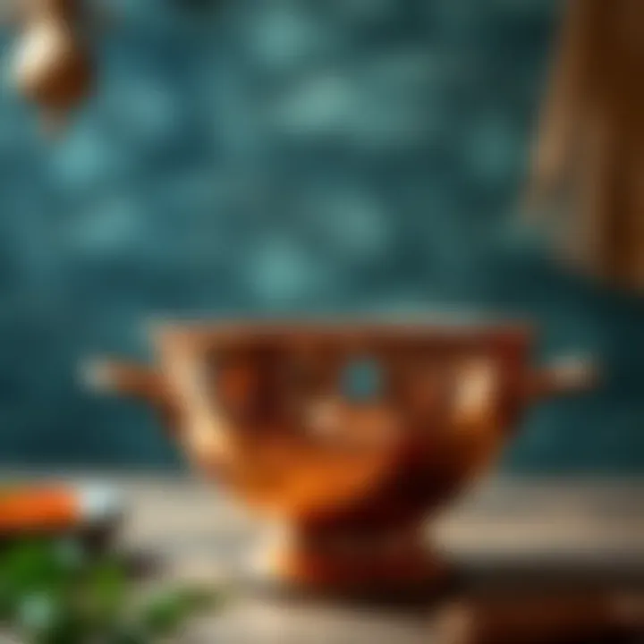 An artisan strainer crafted from copper, emphasizing its aesthetic appeal.