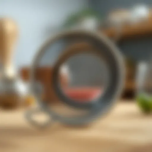 A close-up view of a fine mesh strainer showcasing its intricate design.