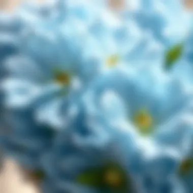 Close-up of high-quality artificial light blue flowers showcasing detail