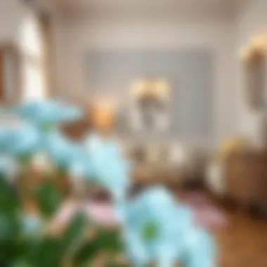 Stylish integration of light blue flowers within a chic home decor setting
