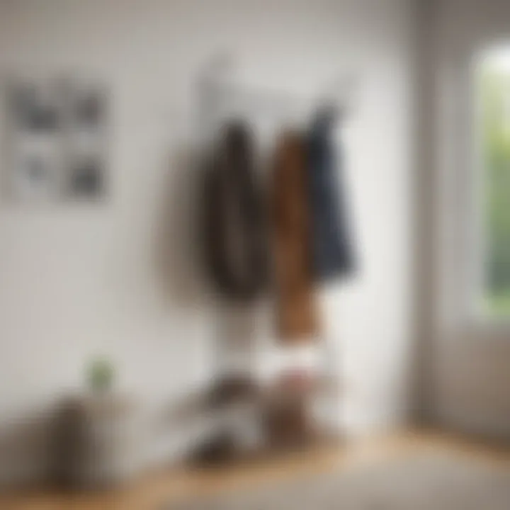 Contemporary coat rack with sleek lines and functional storage options