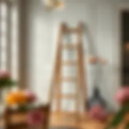 Elegant wooden step ladder against a classic interior backdrop