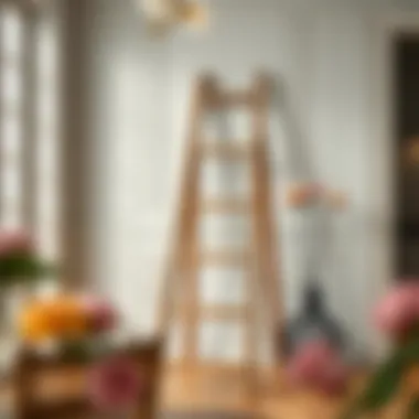 Elegant wooden step ladder against a classic interior backdrop