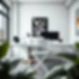 Elegant white folding desk chair against a modern workspace backdrop