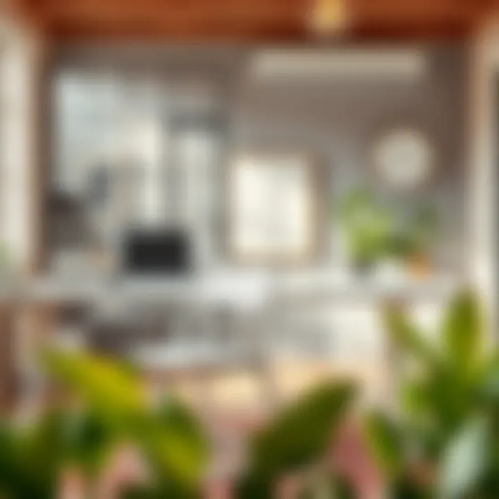 White folding desk chairs integrated into a vibrant home office