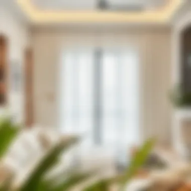 Elegant living room showcasing off white grommet curtains draping beautifully