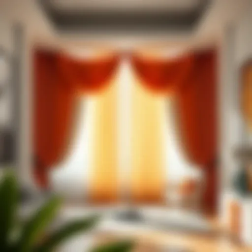 Vibrant orange and white curtain panels draped elegantly in a modern living room setting.