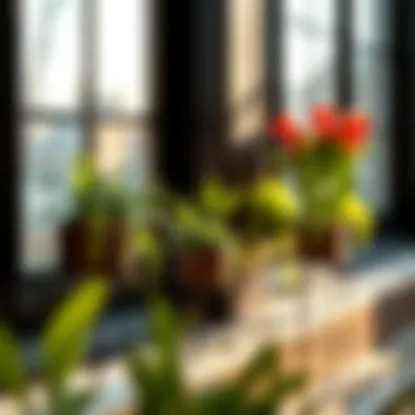 Contemporary metal plant stands showcasing vibrant greenery