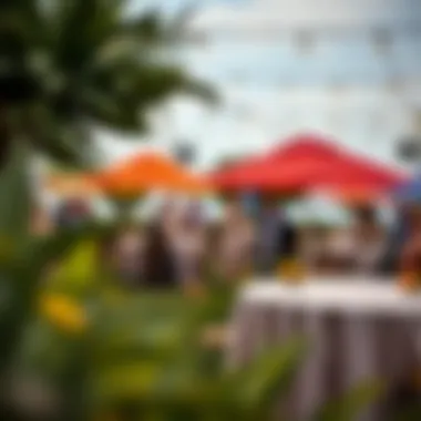 Vibrant outdoor event with a 60 inch elastic tablecloth