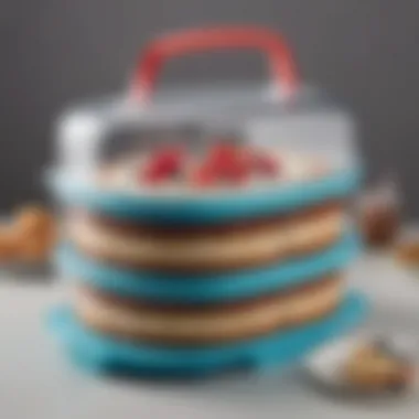 Tupperware cake carrier with handle demonstrating its capacity and practicality.