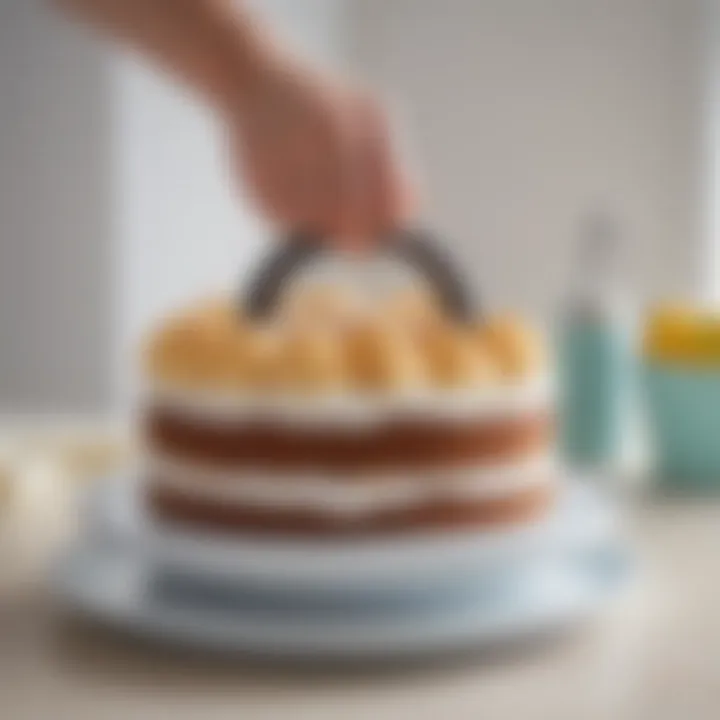 Close-up of the Tupperware cake carrier handle highlighting its ergonomic design.