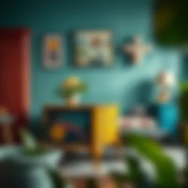 Various painting techniques applied to furniture pieces creating unique aesthetics