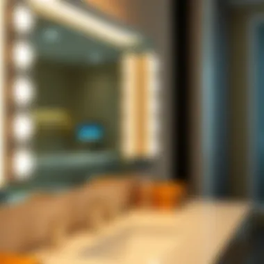 A close-up of high-tech lighting options on a vanity dresser, illustrating functionality and aesthetics