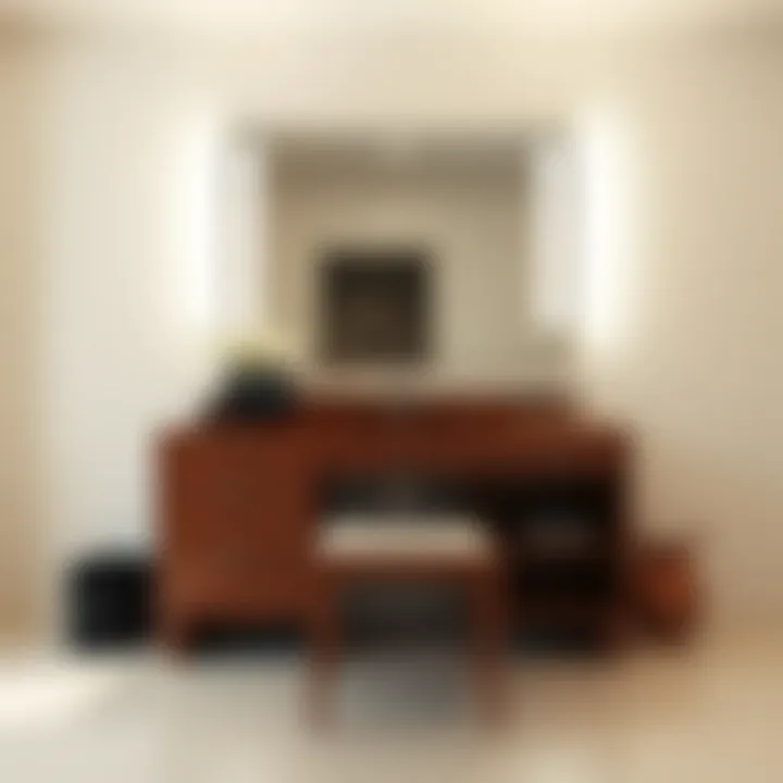 A modern vanity dresser featuring integrated LED lights and sleek design elements