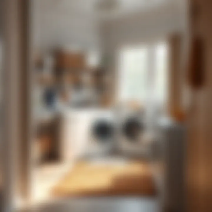 An organized laundry space for washing rubber backed rugs