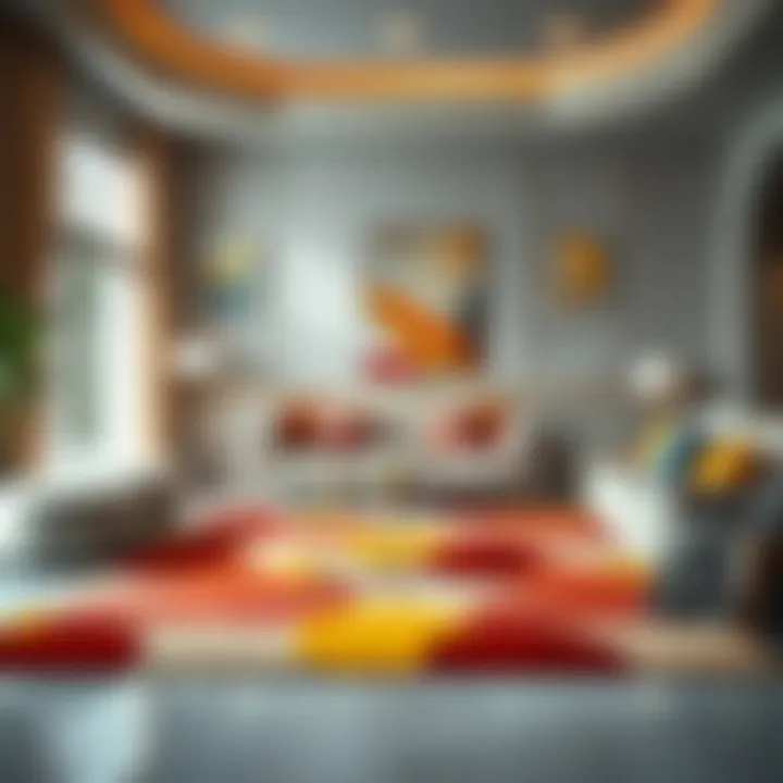 Luxurious living room featuring a colorful rubber backed rug