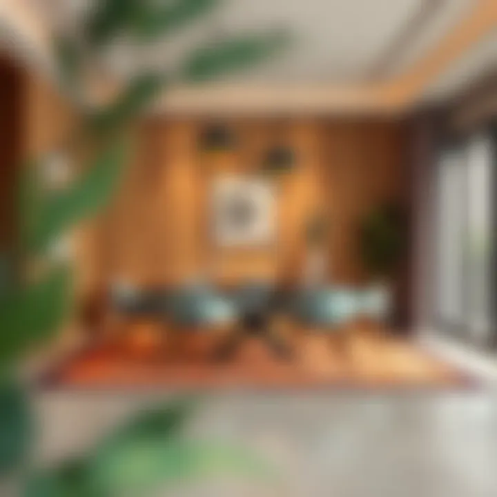 Stylish dining area adorned with a chic rubber backed rug