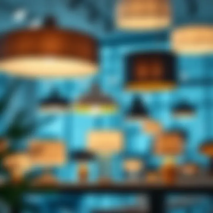 Variety of waterproof lamp shades displayed in a modern design setting